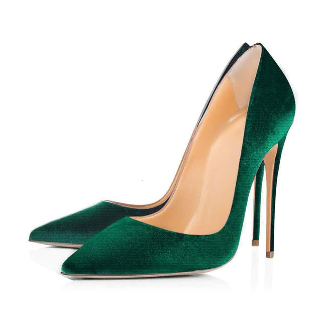Shoeswoon Premium Velvet Low-Vamp Pointed Toe Stiletto High Heels