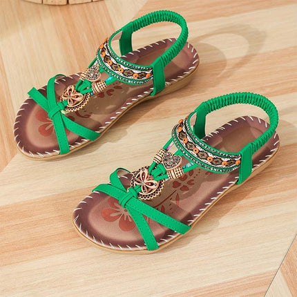 Shoeswoon Ethnic Vintage Beaded Ankle Strap Summer Flat Sandals