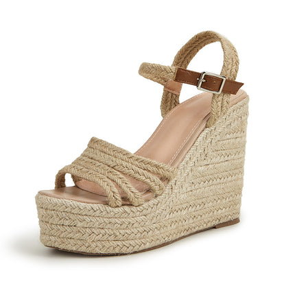 Shoeswoon Braided Rope Espadrille Platform Wedge Ankle Strap Sandals