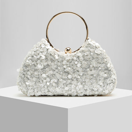 Shoeswoon Sequin Embellished Metal Ring Handle Evening Clutch