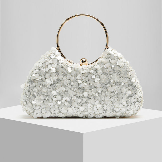Shoeswoon Sequin Embellished Metal Ring Handle Evening Clutch