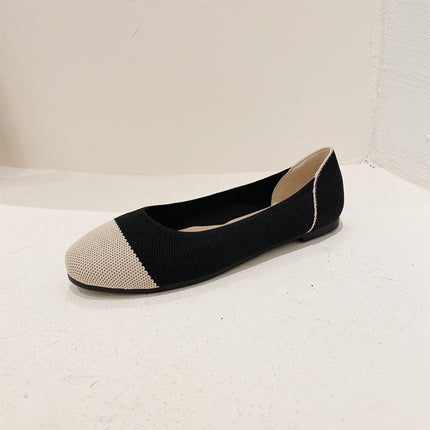 Shoeswoon Round Toe Color Block Knit Slip On Women Ballet Flats