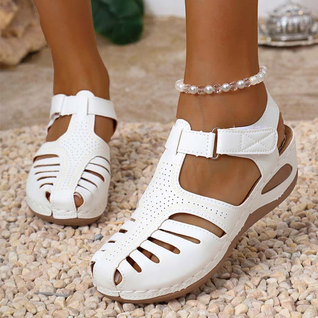 Shoeswoon Closed Toe Cutout Adjustable Strap Casual Flat Sandals