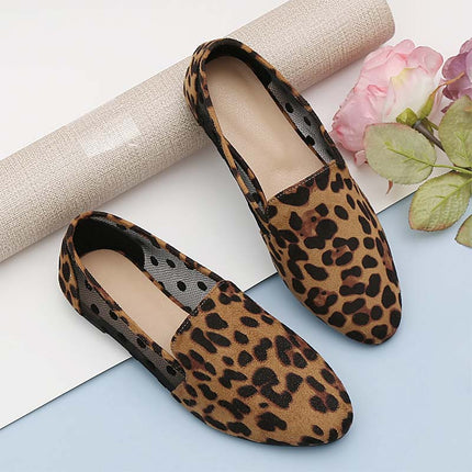 Shoeswoon Leopard Print Mesh Patchwork Slip On Loafers