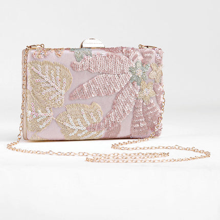 Shoeswoon Elegant Floral Embroidered Sequin Beaded Box Evening Clutch