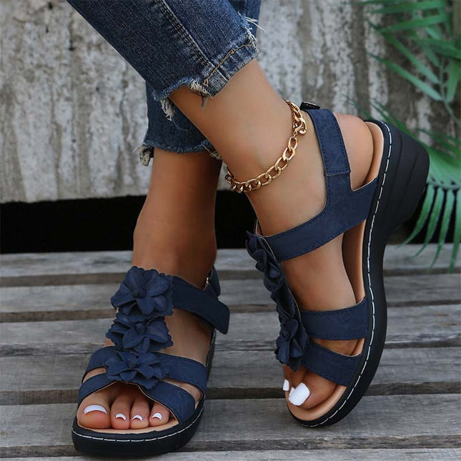 Shoeswoon Flower Embellished Adjustable Strap Comfort Flat Sandals