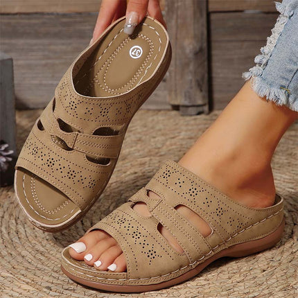 Shoeswoon Casual Hollow Open Toe Comfort Flat Slide Sandals