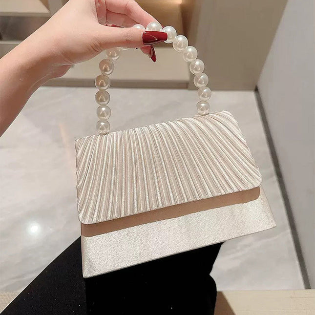 Shoeswoon Elegant Pearl Handle Pleated Evening Clutch
