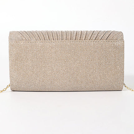 Shoeswoon Chic Pleated Glitter V-Shaped Metal Trim Evening Clutch
