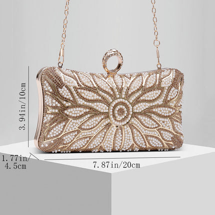 Shoeswoon Luxury Floral Beaded & Crystal Ring Handle Evening Clutch