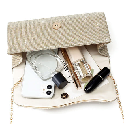 Shoeswoon Sparkly Pleated Glitter Wave Trim Evening Clutch