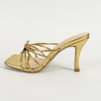 Shoeswoon Strappy Square Toe Stiletto Slide Heels