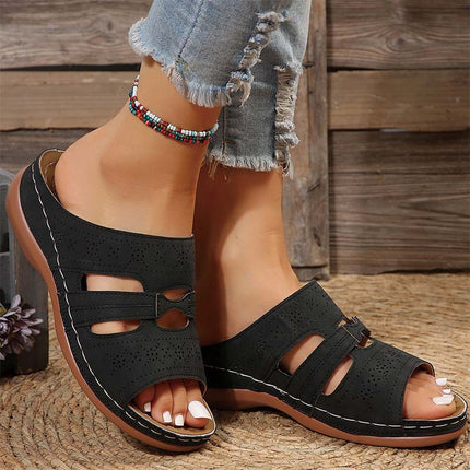 Shoeswoon Casual Hollow Open Toe Comfort Flat Slide Sandals