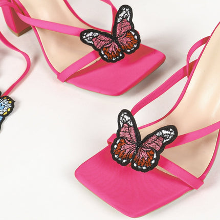 Shoeswoon Butterfly Lace-Up Block Heel Sandals
