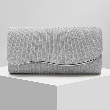 Shoeswoon Sparkly Pleated Glitter Wave Trim Evening Clutch