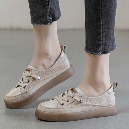 Shoeswoon Soft Genuine Leather Low Top Walking Sneakers