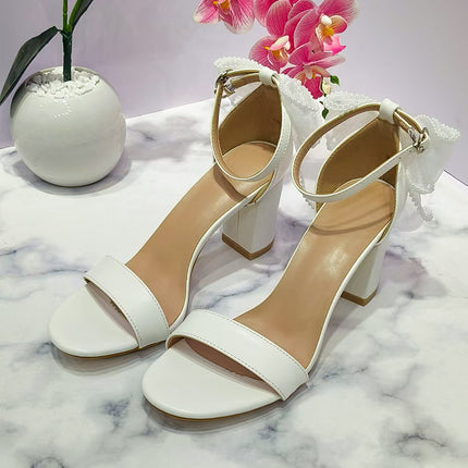 Shoeswoon Dressy Party Back Bow Chunky Heel Ankle Strap Sandals
