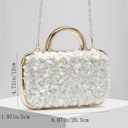 Shoeswoon Dazzling Petal Sequin Frame Metal Handle Evening Clutch