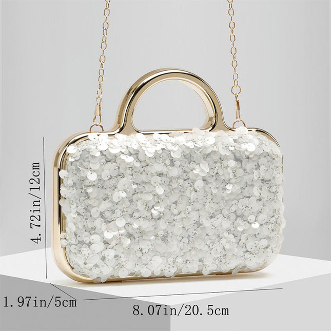 Shoeswoon Dazzling Petal Sequin Frame Metal Handle Evening Clutch