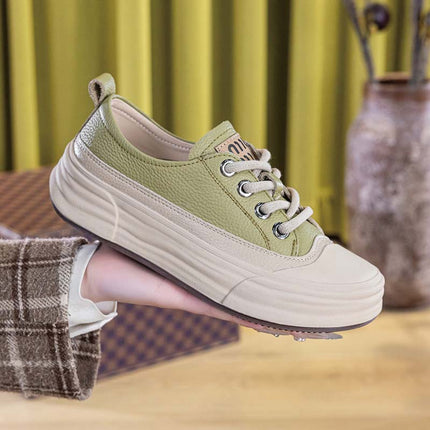 Shoeswoon Genuine Leather Platform Lace Up Casual Sneakers