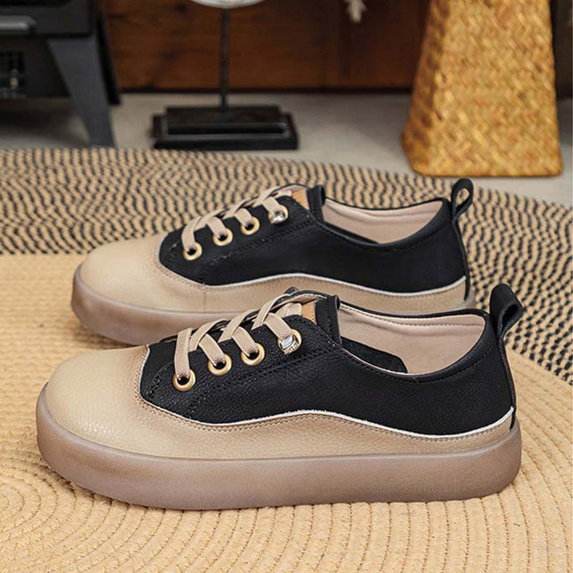 Shoeswoon Thick Sole Slip On Lace Up Casual Sneakers