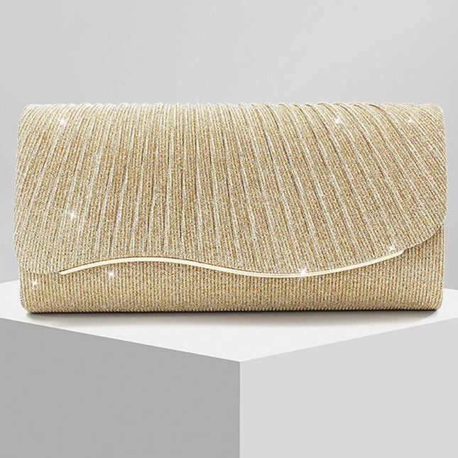 Shoeswoon Sparkly Pleated Glitter Wave Trim Evening Clutch