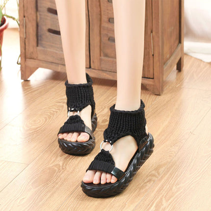 Shoeswoon Comfy Braided Ankle Strap Open Toe Summer Flat Sandals