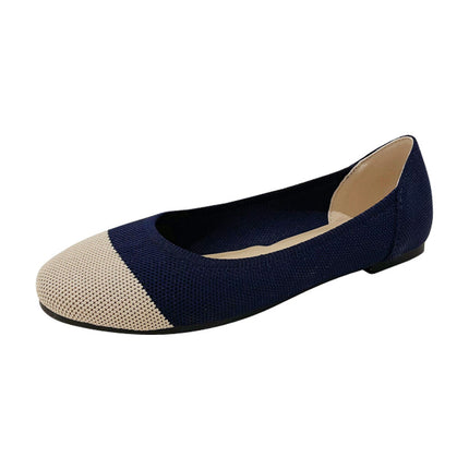 Shoeswoon Round Toe Color Block Knit Slip On Women Ballet Flats