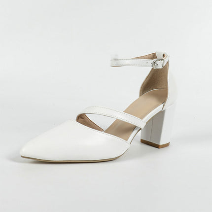 Shoeswoon French Style Pointed Toe Ankle Strap Block Heels