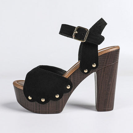 Shoeswoon Trendy Rivet Accent Single Band Slingback Wooden Look Platform Sandals