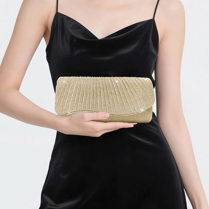 Shoeswoon Sparkly Pleated Glitter Wave Trim Evening Clutch