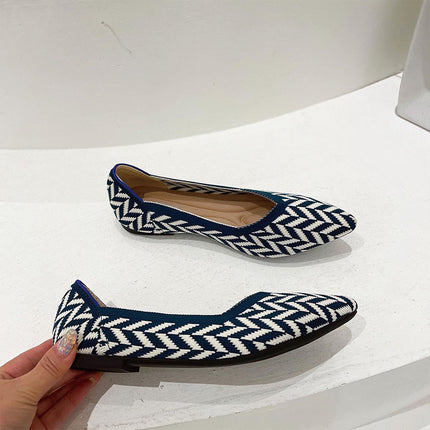 Shoeswoon Pointed Toe Multi Pattern Knit Women Ballet Flats