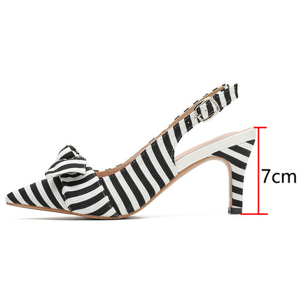 Shoeswoon Striped Bow Slingback Stiletto Heels