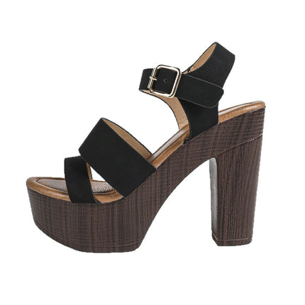 Shoeswoon Multi Strap Adjustable Buckle Ankle Chunky Wood Platform Sandals