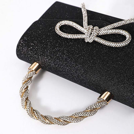Shoeswoon Dazzling Crystal Bow Twist Handle Formal Evening Clutch