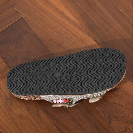 Shoeswoon Sparkly Beaded Adjustable Buckle Flat Slides Birkenstock