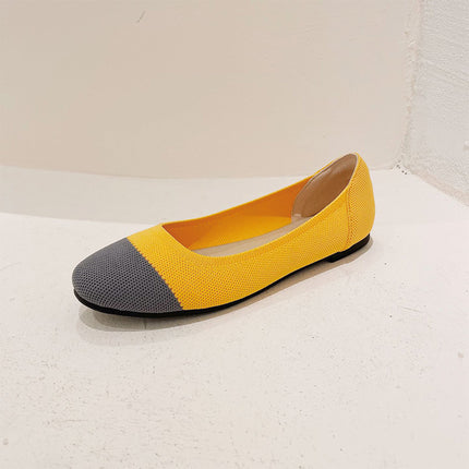 Shoeswoon Round Toe Color Block Knit Slip On Women Ballet Flats