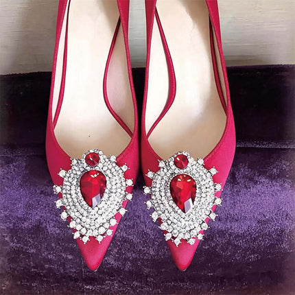 Shoeswoon Luxurious Pointed Toe Gem Rhinestone Decor Stiletto Pointed Toe Heels