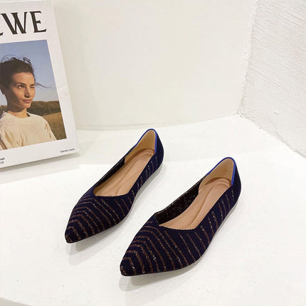 Shoeswoon Pointed Toe Multi Pattern Knit Women Ballet Flats