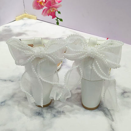 Shoeswoon Dressy Party Back Bow Chunky Heel Ankle Strap Sandals