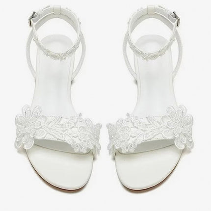 Shoeswoon Romantic Floral Lace Open Toe Flat Ankle Strap Sandals