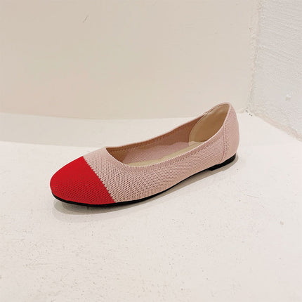 Shoeswoon Round Toe Color Block Knit Slip On Women Ballet Flats
