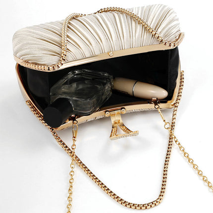 Shoeswoon Pleated Rhinestone Buckle Evening Clutch