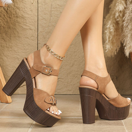 Shoeswoon Adjustable Dual Buckle Ankle Strap Retro Chunky Platform Sandals