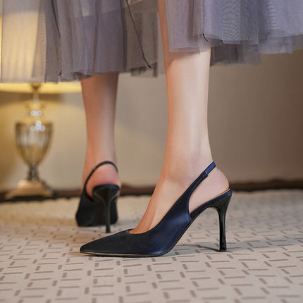 Shoeswoon Effortless Chic Pointed Toe Satin Slingback Stiletto Mule Heels