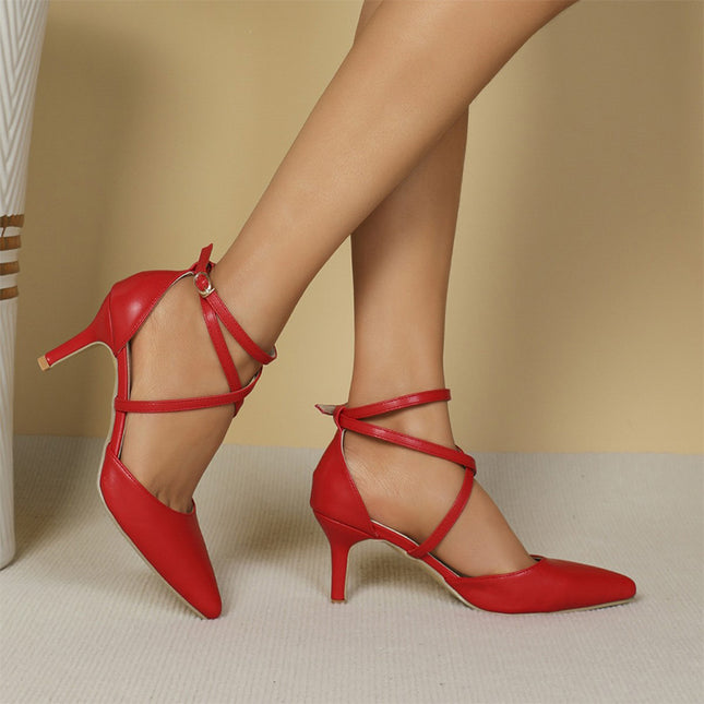 Shoeswoon Elegant Crisscross Strap Pointed Toe Stiletto Heels