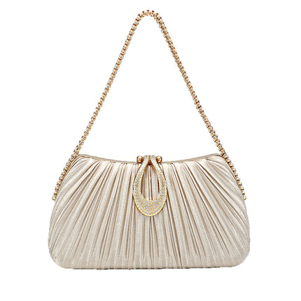 Shoeswoon Pleated Rhinestone Buckle Evening Clutch