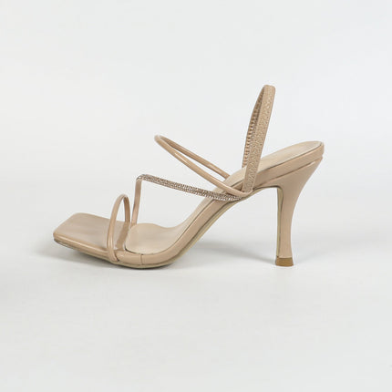 Shoeswoon Crystal Strap Square Toe Heeled Sandals