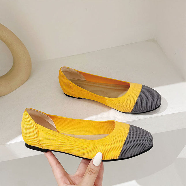 Shoeswoon Round Toe Color Block Knit Slip On Women Ballet Flats