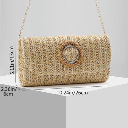 Shoeswoon Bohemian Straw Woven Envelope Clutch with Round Pearl Accent